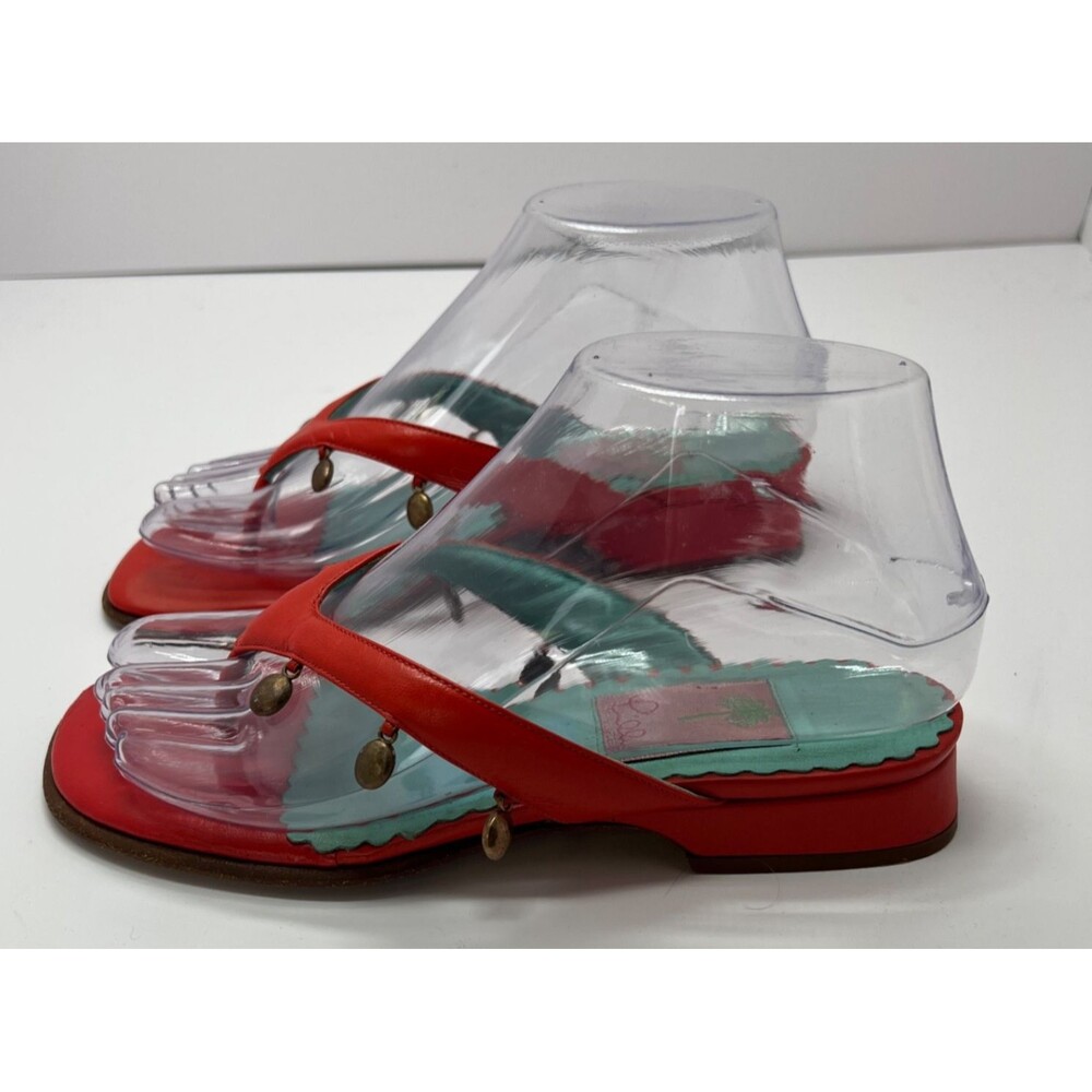 Lilly Pulitzer Red Shoes Flip Flop Sandals w/gold beads Sz 6 M Made in Italy